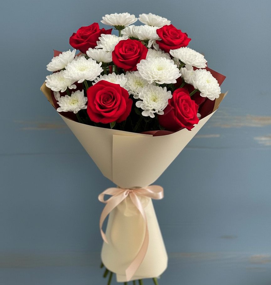 Букет цветов из: Розы и Хризантемы в Большегривском