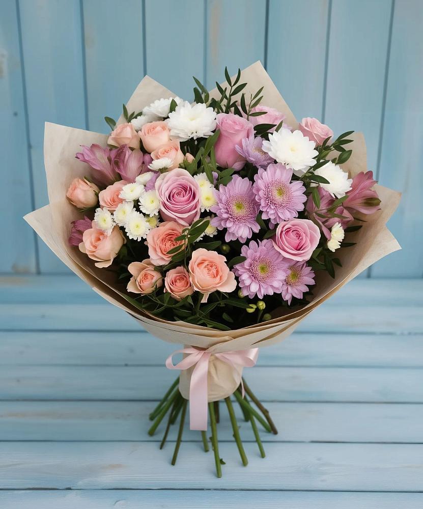 Букет цветов из: Хризантемы, Розы и Альстромерии в Большегривском