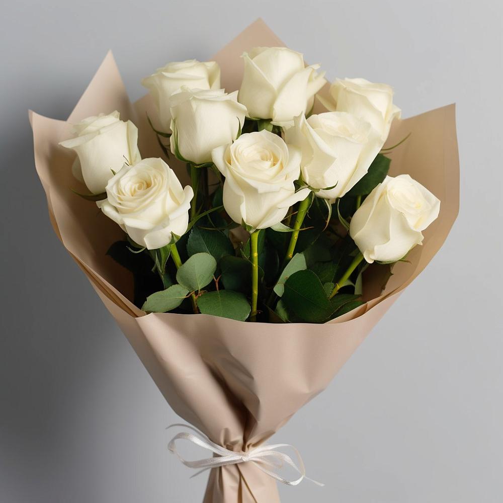 Букет 9 Белых роз Эдлесс Лав в Большегривском