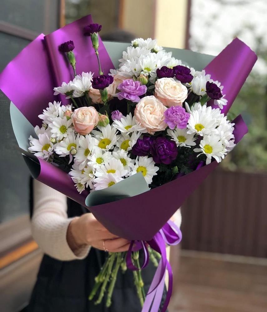 Букет цветов из: Хризантемы, Гвоздики и Розы в Большегривском