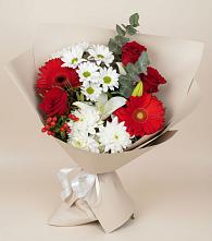 Букет цветов из:  Розы, Хризантемы, Герберы и Лилии в Большегривском
