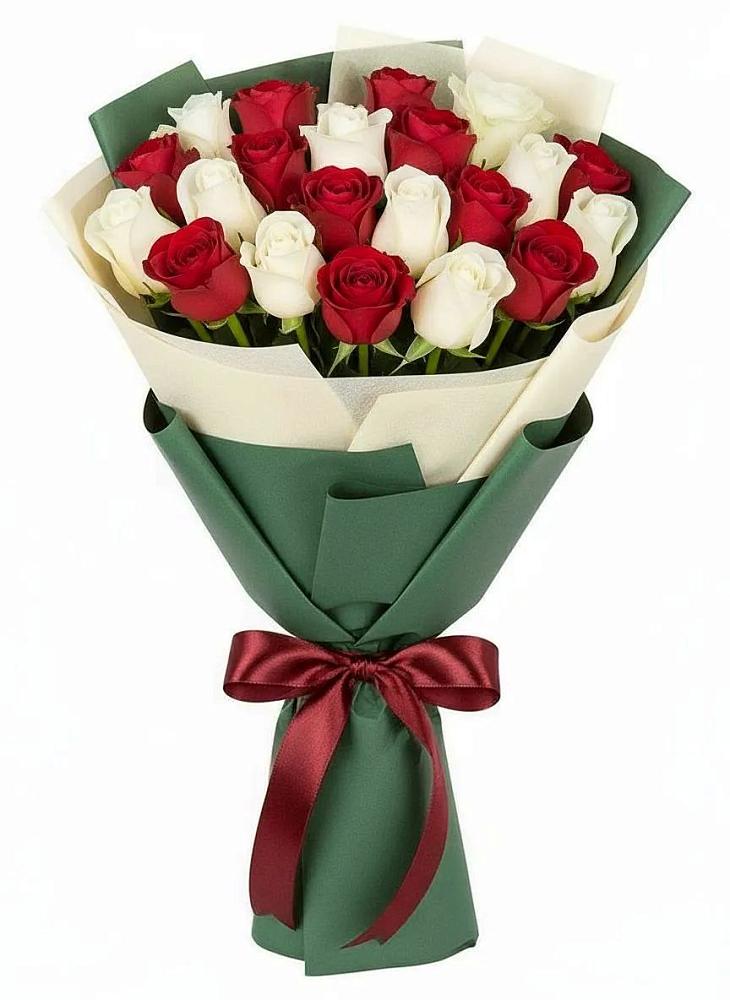Букет Микс из красных и белых роз в Большегривском