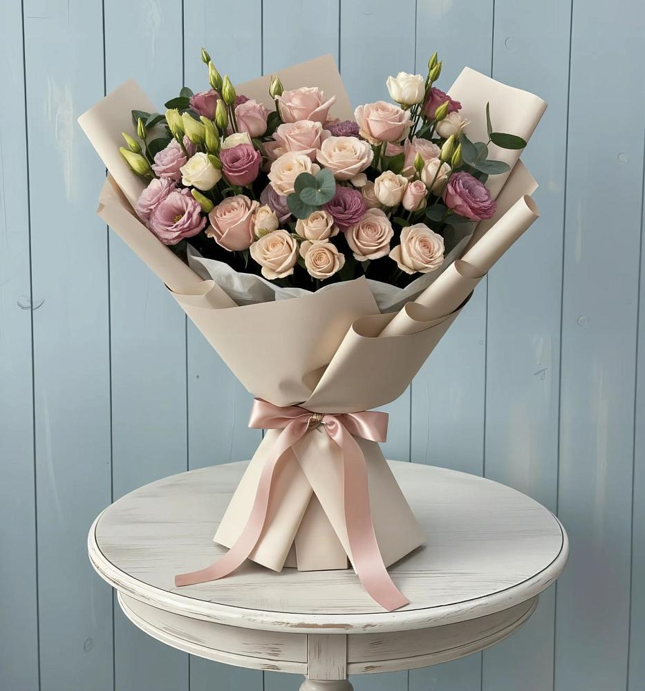 Букет цветов из: Розы и Лизиантусы в Большегривском