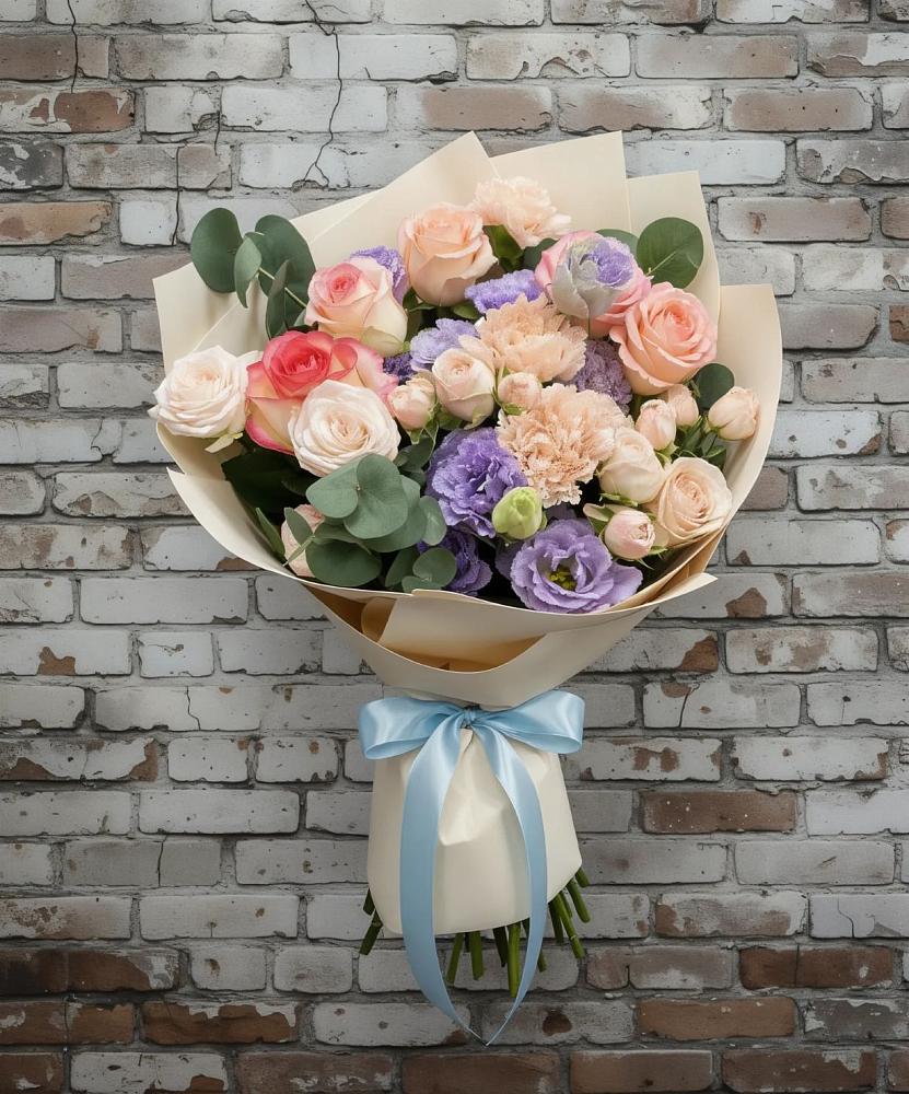 Букет цветов из: Розы, Лизиантусы и Гвоздики в Большегривском