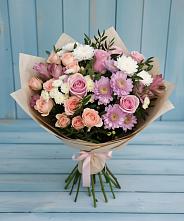 Букет цветов из:  Хризантемы, Розы и Альстромерии в Большегривском