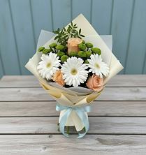 Букет цветов из:  Герберы, Розы и Хризантемы в Большегривском